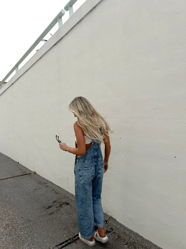 Ziggy Denim Overalls in Powder Blue by FREE PEOPLE