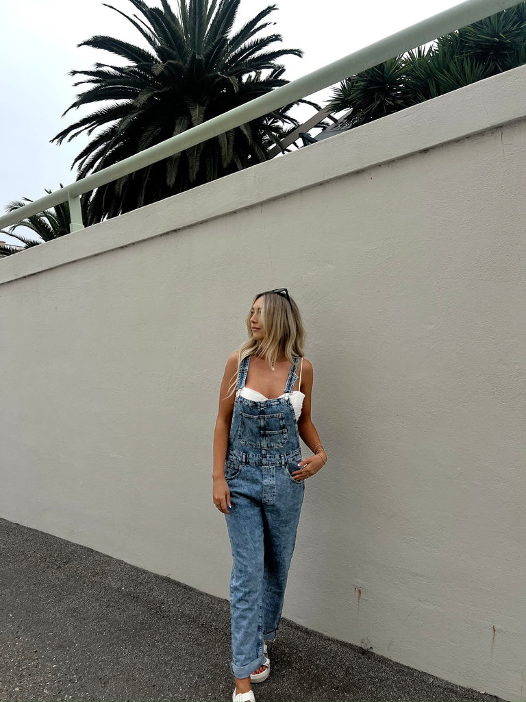 Ziggy Denim Overalls in Powder Blue by FREE PEOPLE