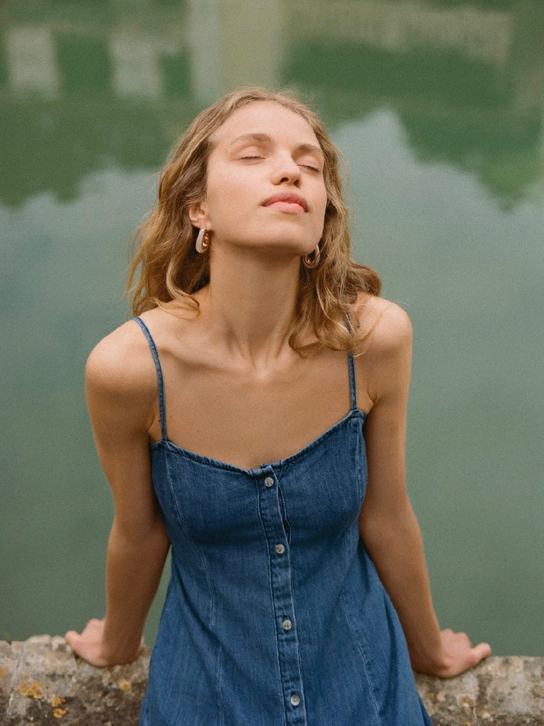 Angel Eyes Denim Midi Dress in Medium Indigo by Z SUPPLY