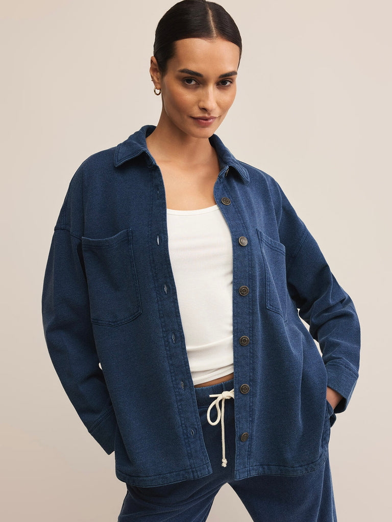 All Day Knit Denim Jacket in Medium Indigo by Z SUPPLY