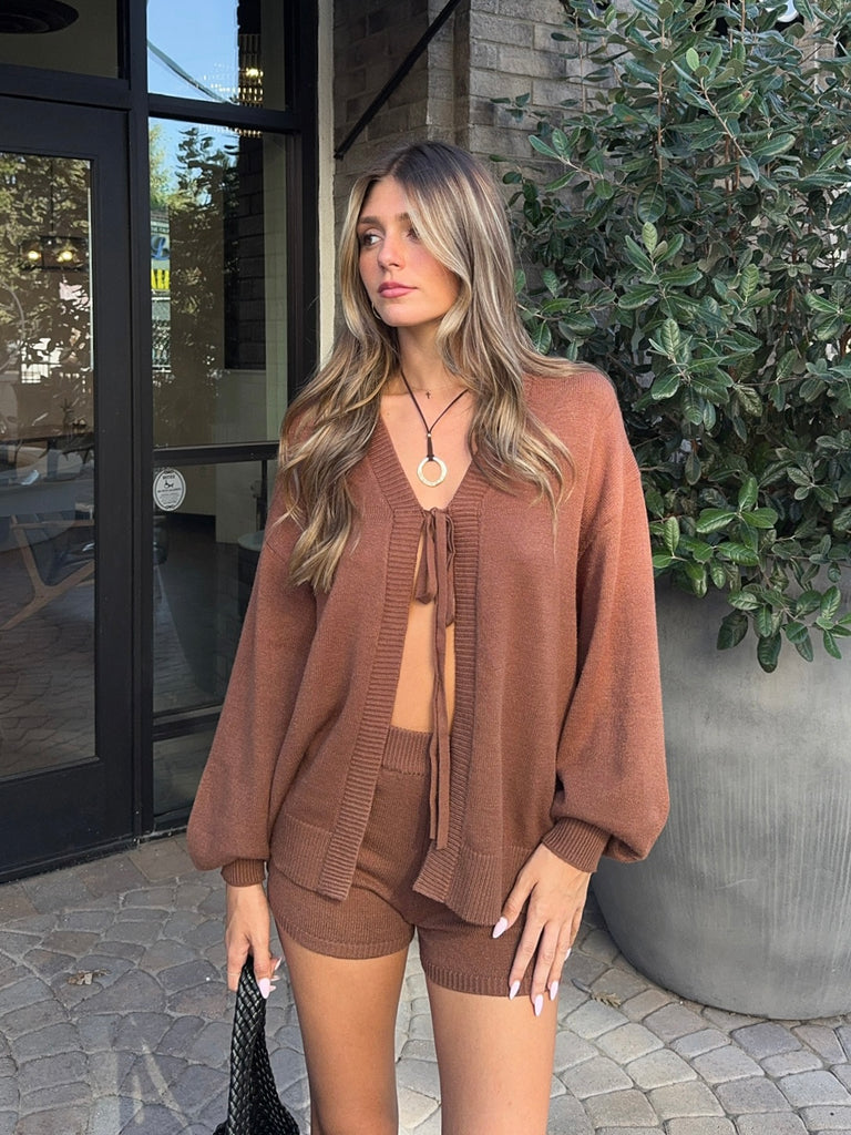 Fallon Tie Cardigan in Burnt Sienna