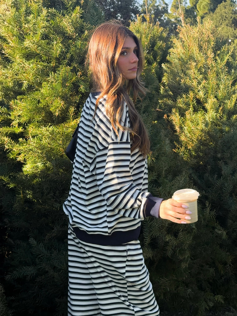 Tyler Long Sleeve Stripe Top in Navy