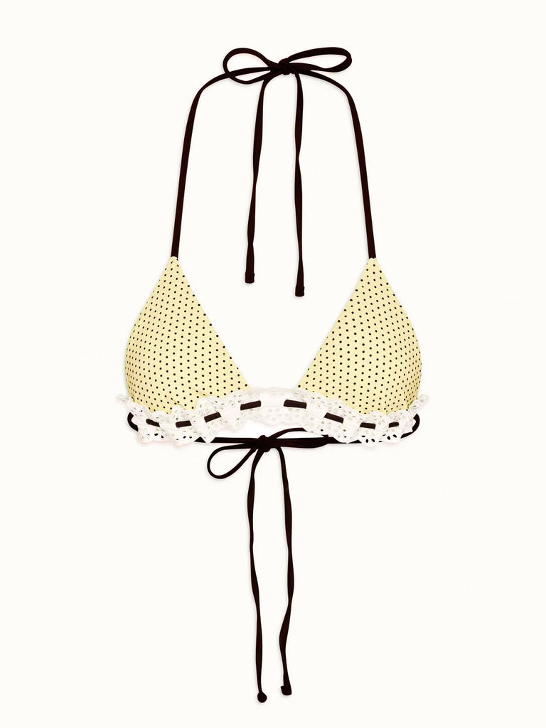 Lana Skimpy Triangle Bikini Top in Lemon Dot by FRANKIES BIKINIS