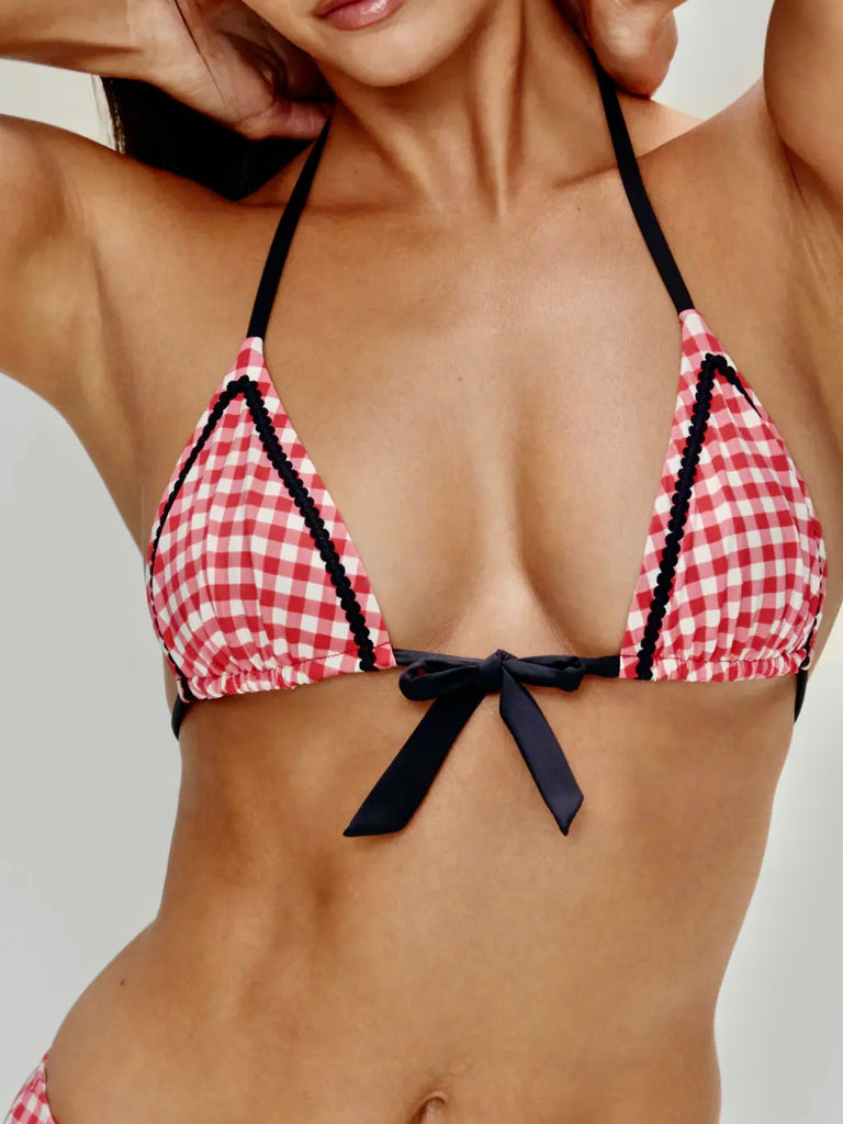 Coastal Micro Triangle Bikini Top in Cherry Picnic by FRANKIES BIKINIS