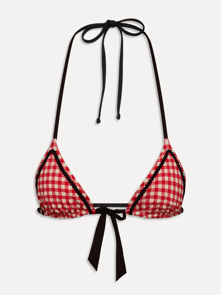 Coastal Micro Triangle Bikini Top in Cherry Picnic by FRANKIES BIKINIS