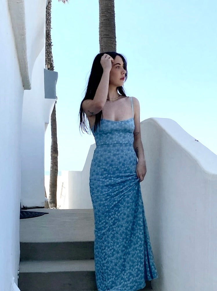 Fall into Place Maxi Dress in Blue