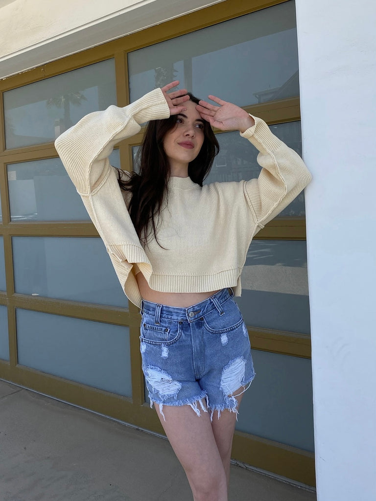 Tate Cropped Sweater in Butter