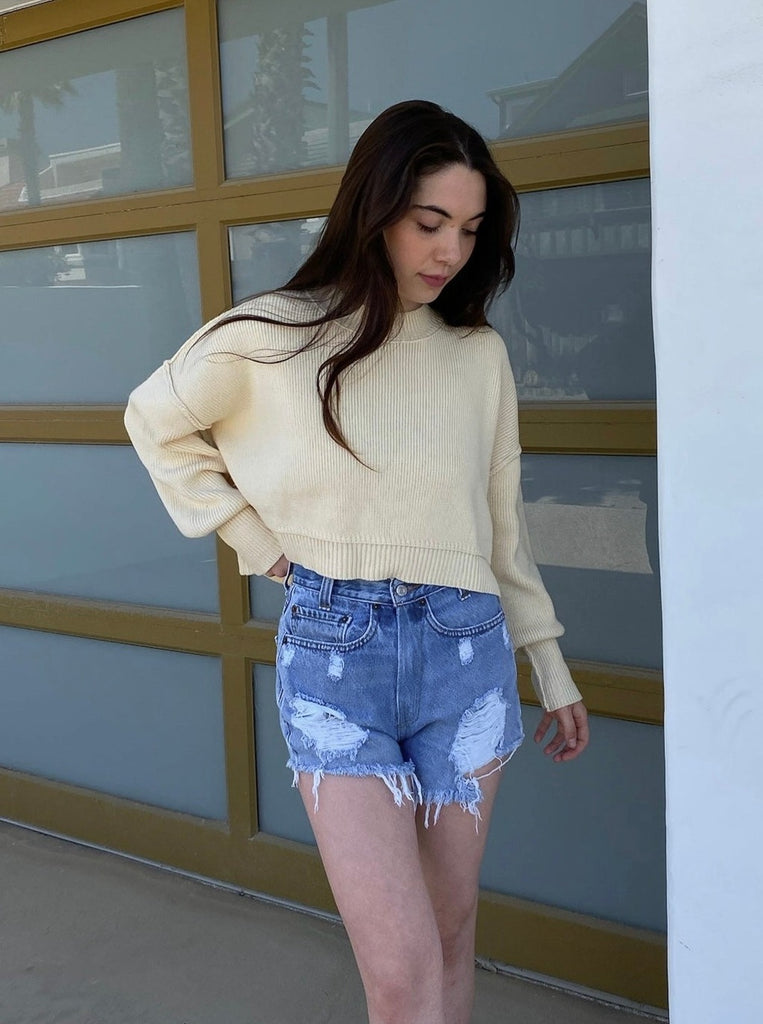 Tate Cropped Sweater in Butter