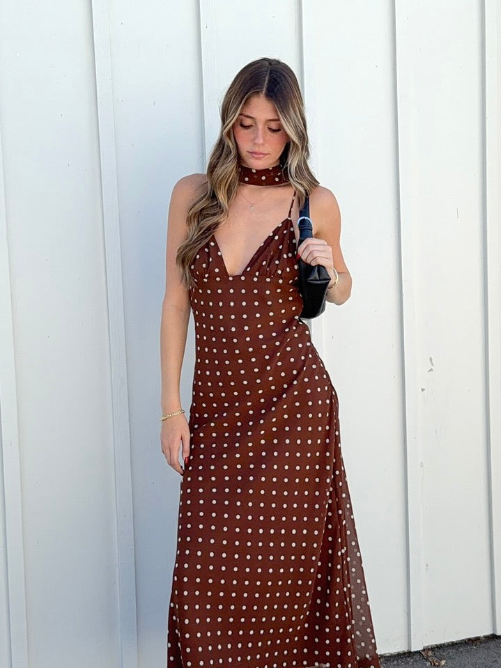 Bronte Polka Dot Maxi Dress with Scarf
