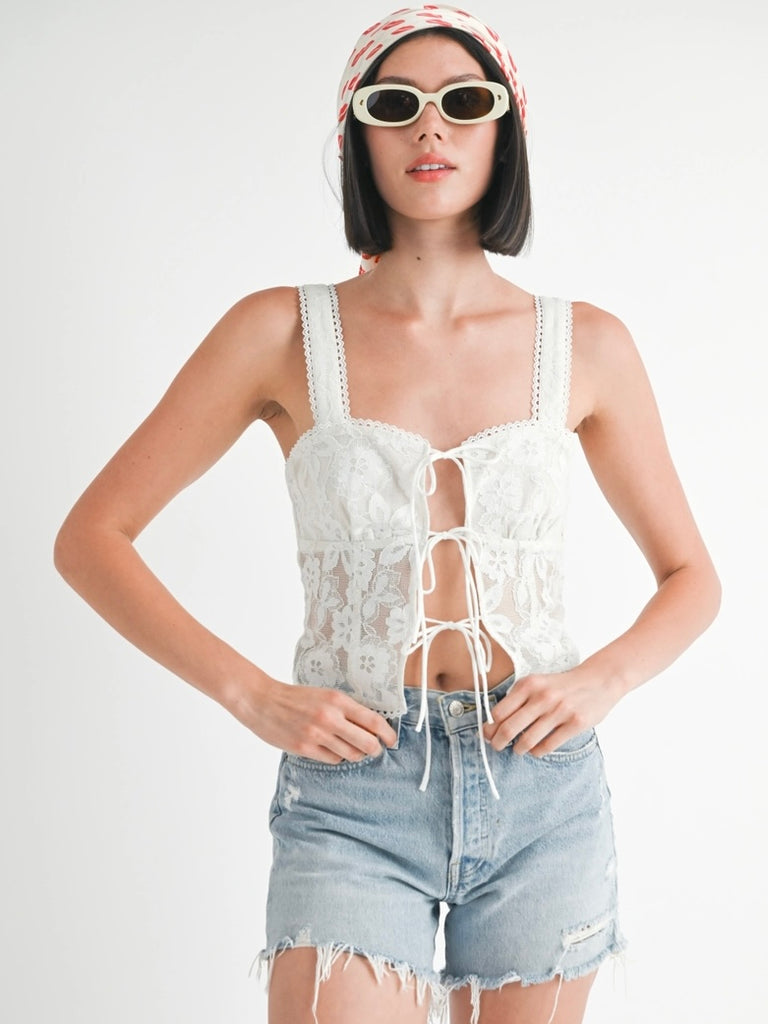 Delia Lace Tie Top in White