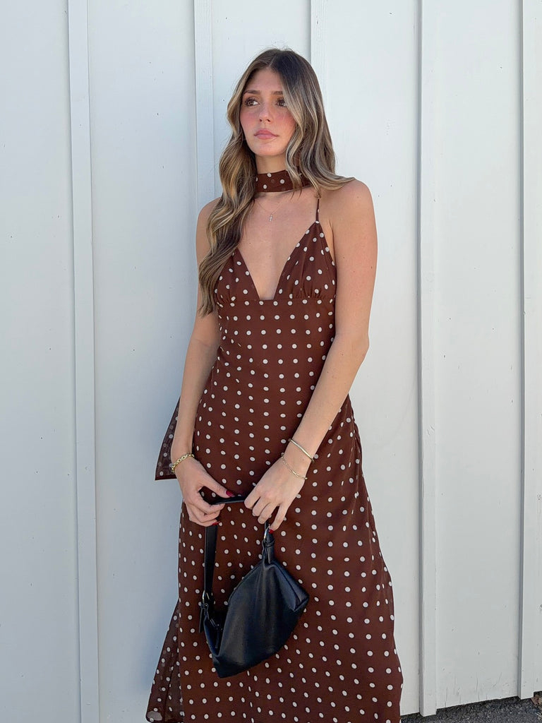 Bronte Polka Dot Maxi Dress with Scarf
