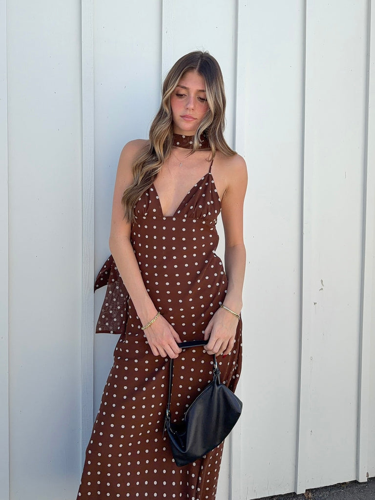 Bronte Polka Dot Maxi Dress with Scarf