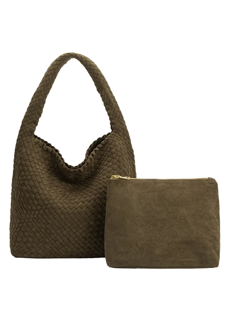 Johanna Vegan Shoulder Bag in Pine Suede