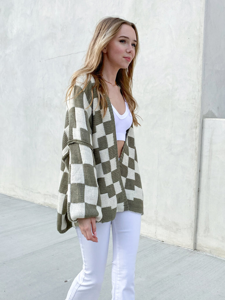 Checkmate Cardigan in Sage