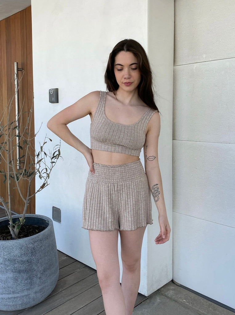 Dawn Smocked Rib Short in Iced Coffee by Z SUPPLY