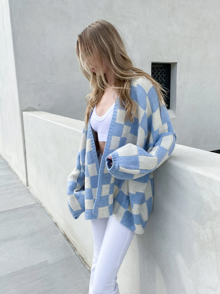 Checkmate Cardigan in Baby Blue
