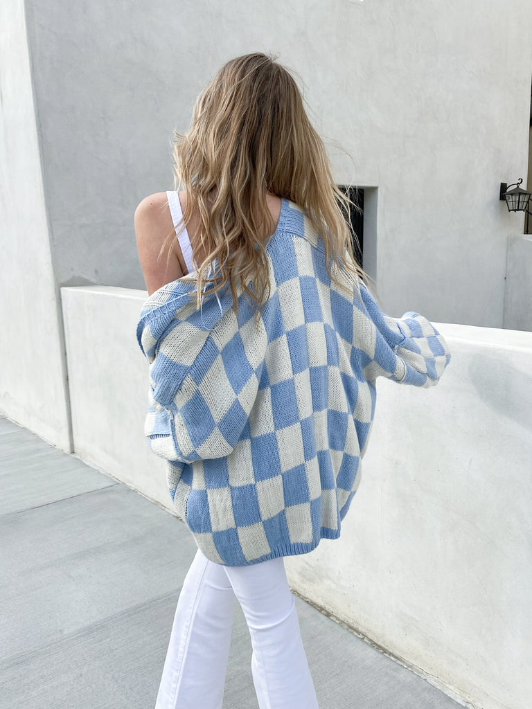 Checkmate Cardigan in Baby Blue
