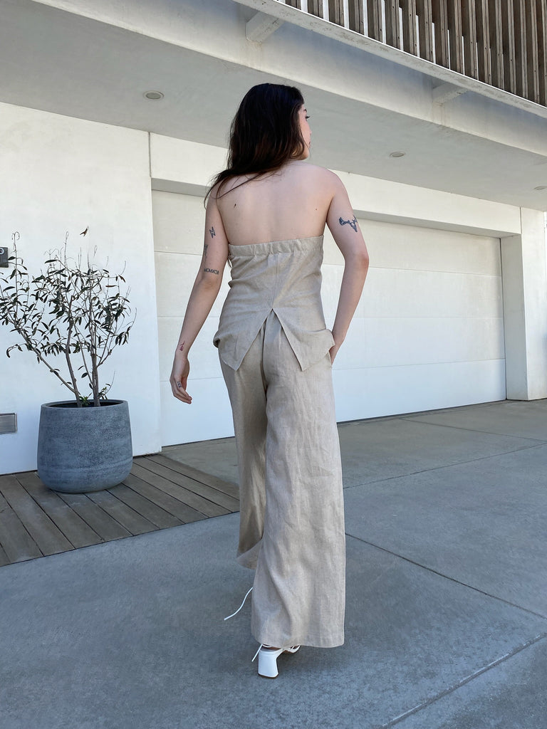 Landon Strapless Linen Top in Wheat