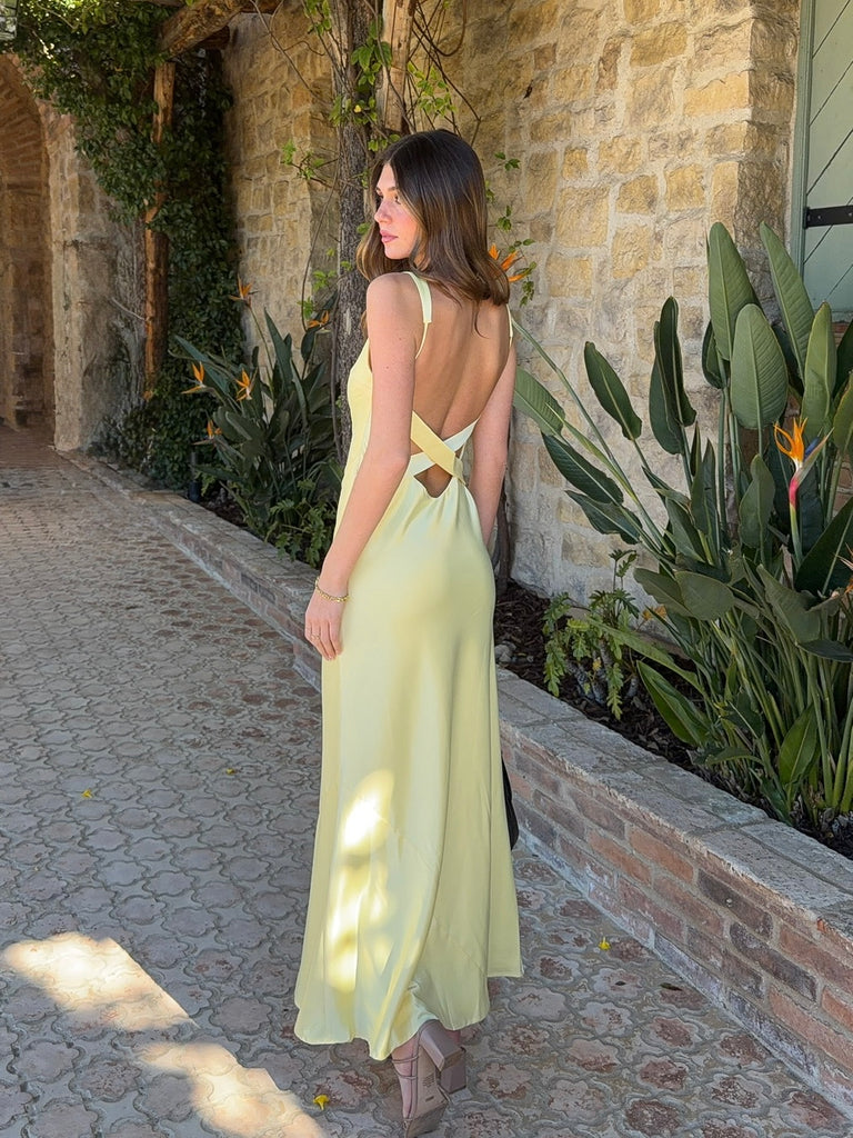 yellow backless maxi dress Laria Yellow Satin Formal Maxi Dress - US 4 main image 1