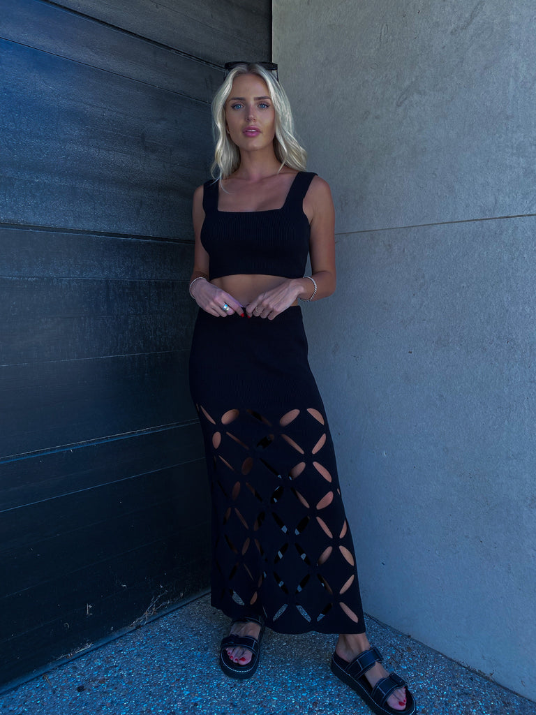 Isra Knit Maxi Skirt in Black