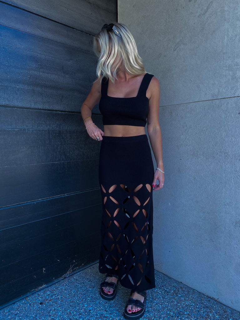 Isra Knit Maxi Skirt in Black