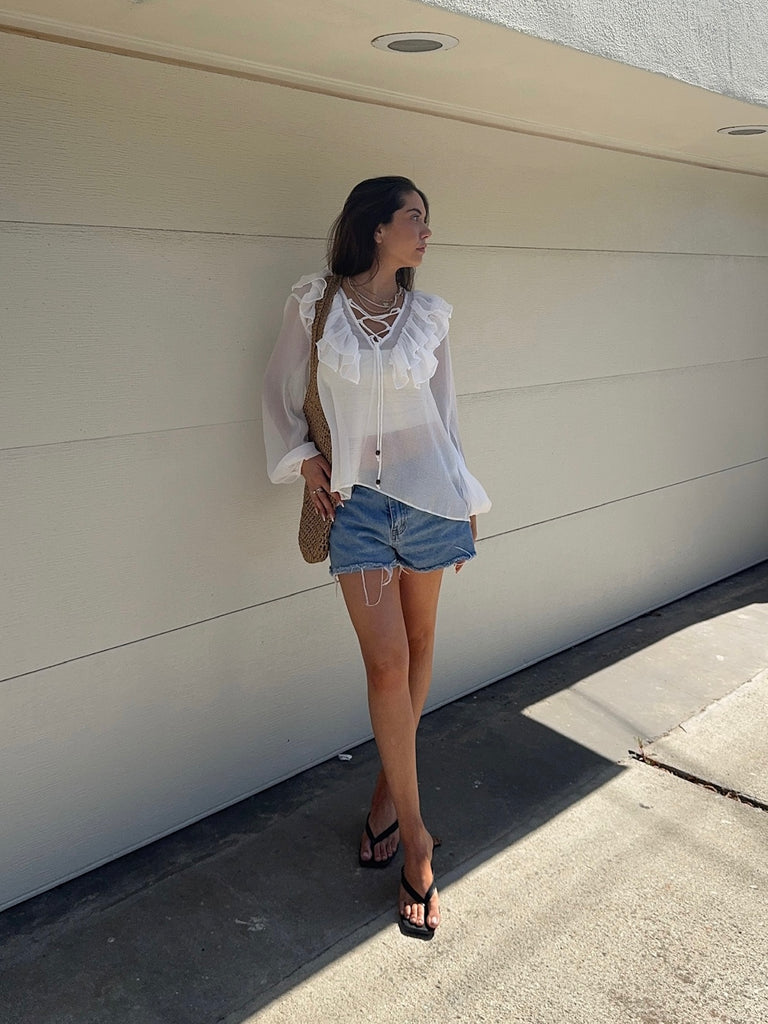 Stevie Ruffle Blouse in White
