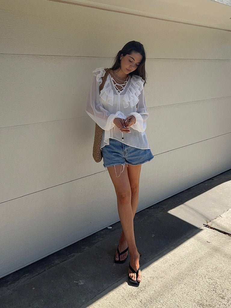 Stevie Ruffle Blouse in White