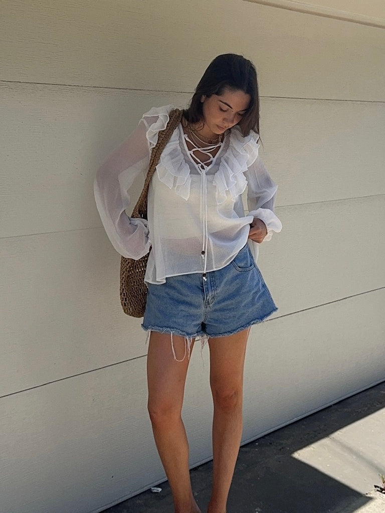 Stevie Ruffle Blouse in White