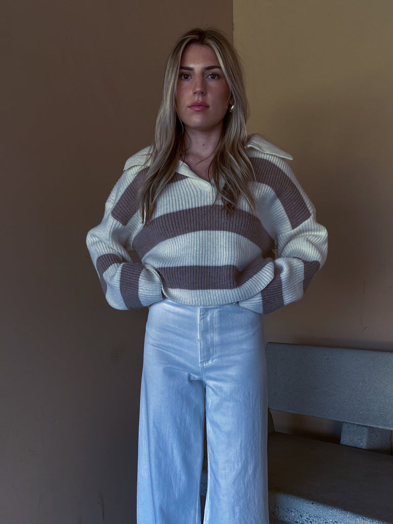 Ethan Striped Sweater in Taupe