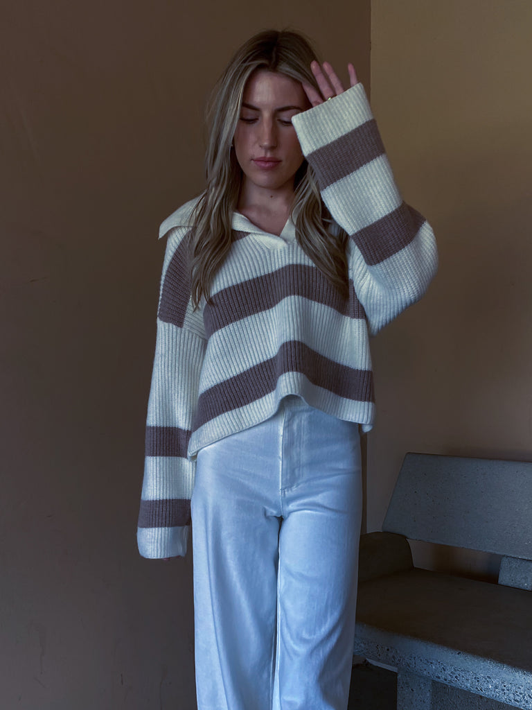 Ethan Striped Sweater in Taupe