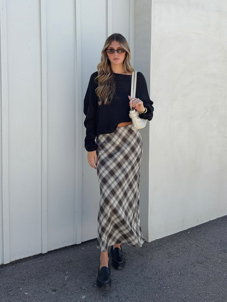Europa Plaid Midi Skirt in Black by Z SUPPLY