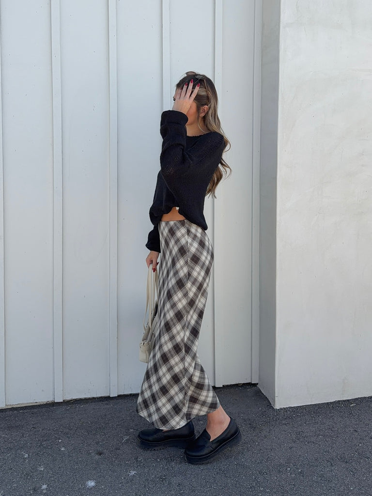 Europa Plaid Midi Skirt in Black by Z SUPPLY