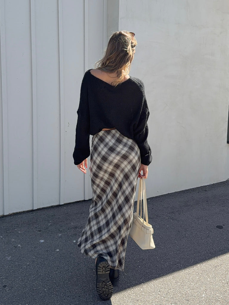 Europa Plaid Midi Skirt in Black by Z SUPPLY