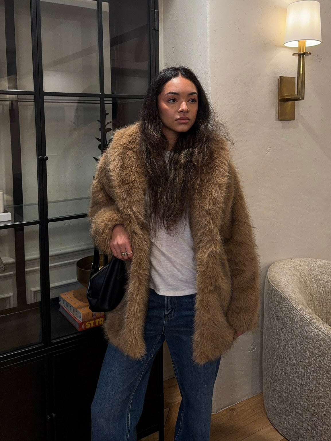 総丈117cm MOONBAT ラム ロングコート ブルーフォックスファー Logan Faux Fur Coat Mink | Rebel Violet