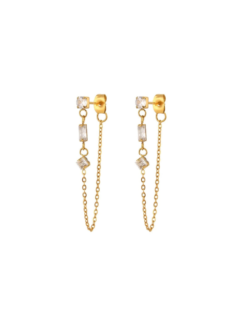 14K Levine Crystal Chain Earrings