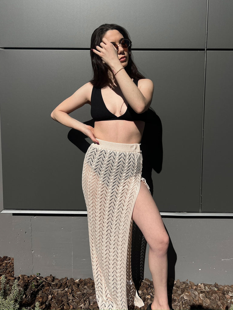 Bondi Crochet Maxi Skirt in Nude