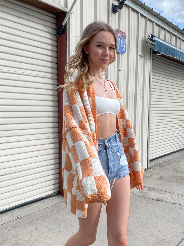 Checkmate Cardigan in Creamsicle
