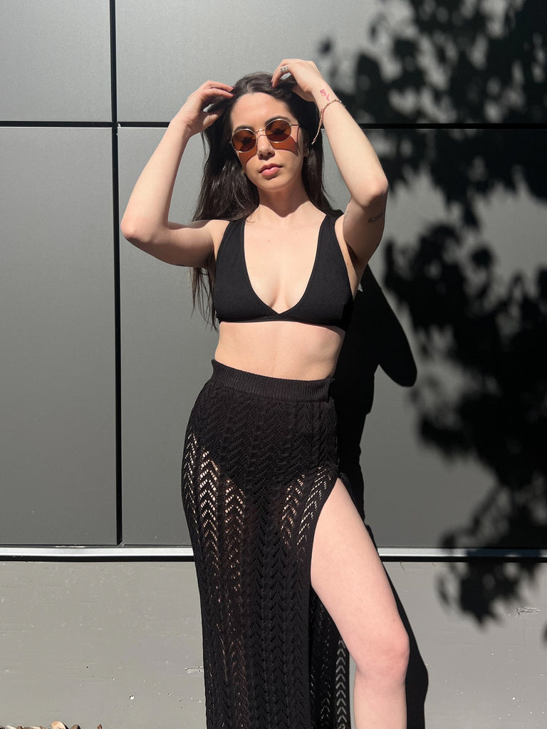 Bondi Crochet Maxi Skirt in Black