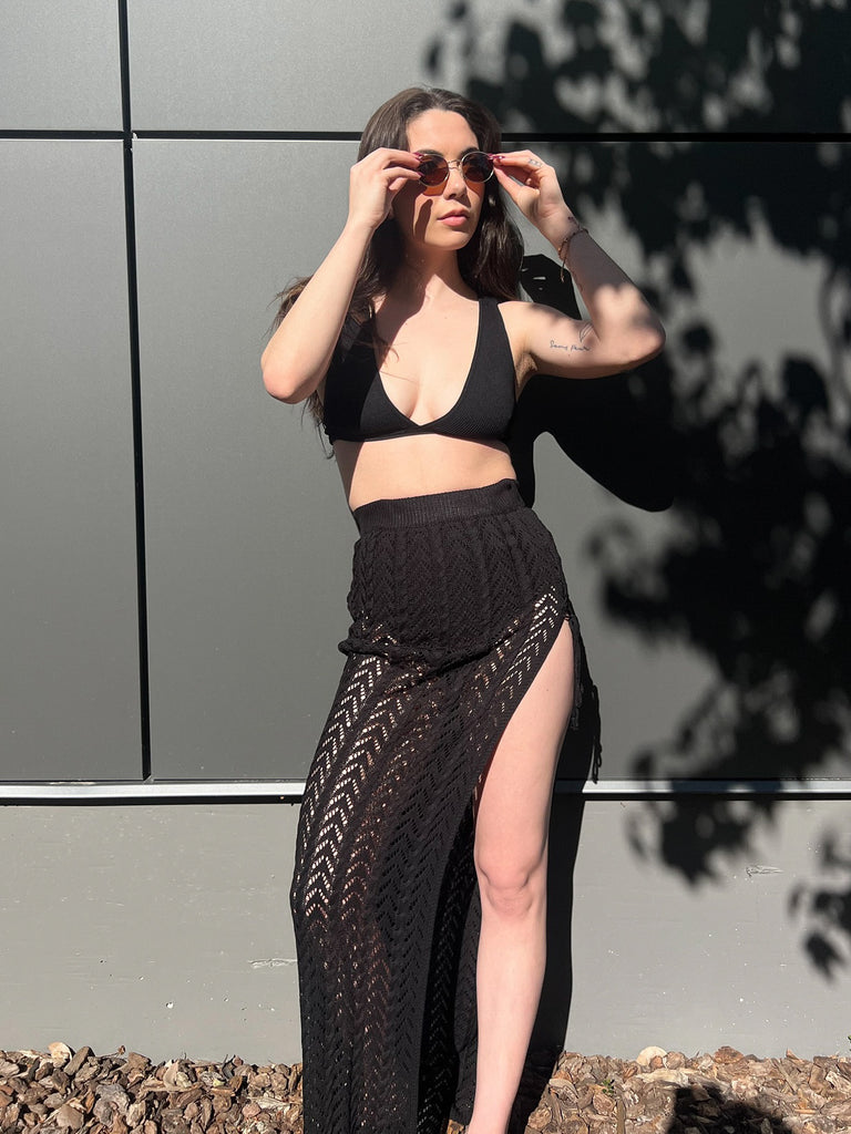 Bondi Crochet Maxi Skirt in Black