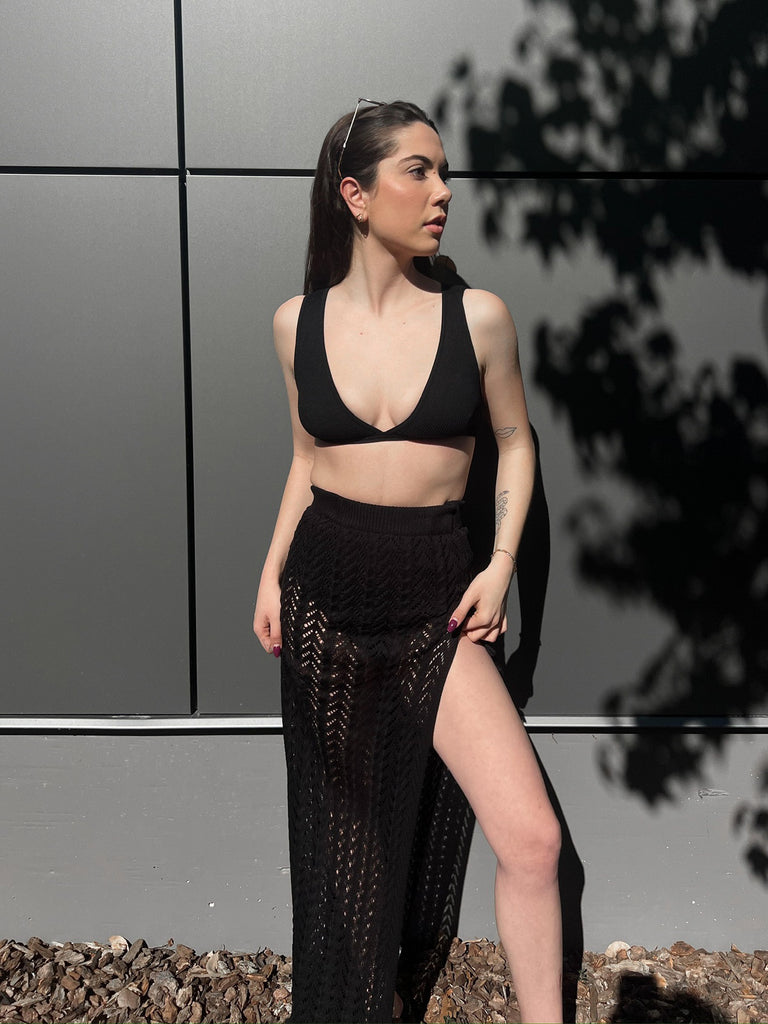 Bondi Crochet Maxi Skirt in Black