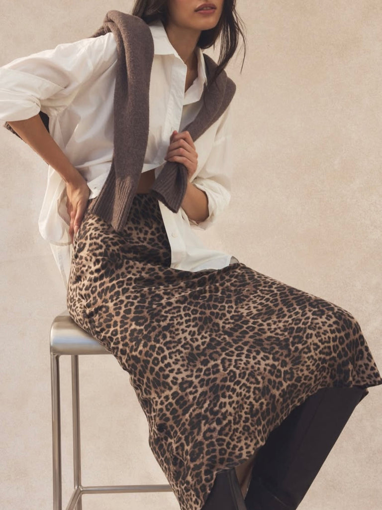 Izabel Leopard Skirt in Desert Tan by Z SUPPLY