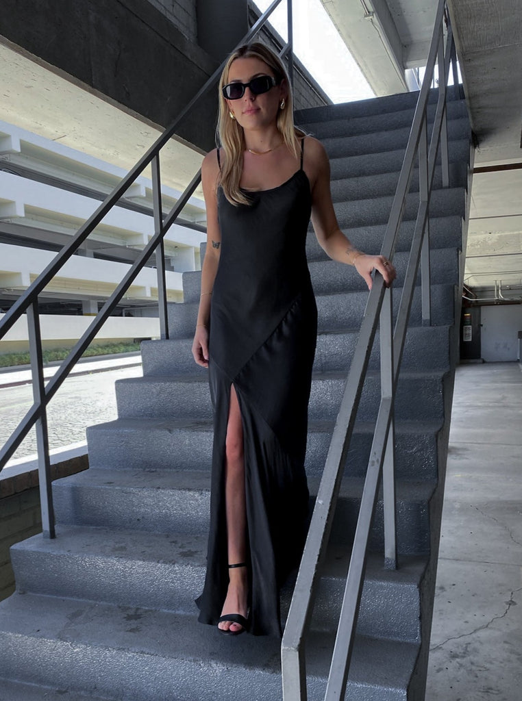 Veda Satin Maxi Dress in Black