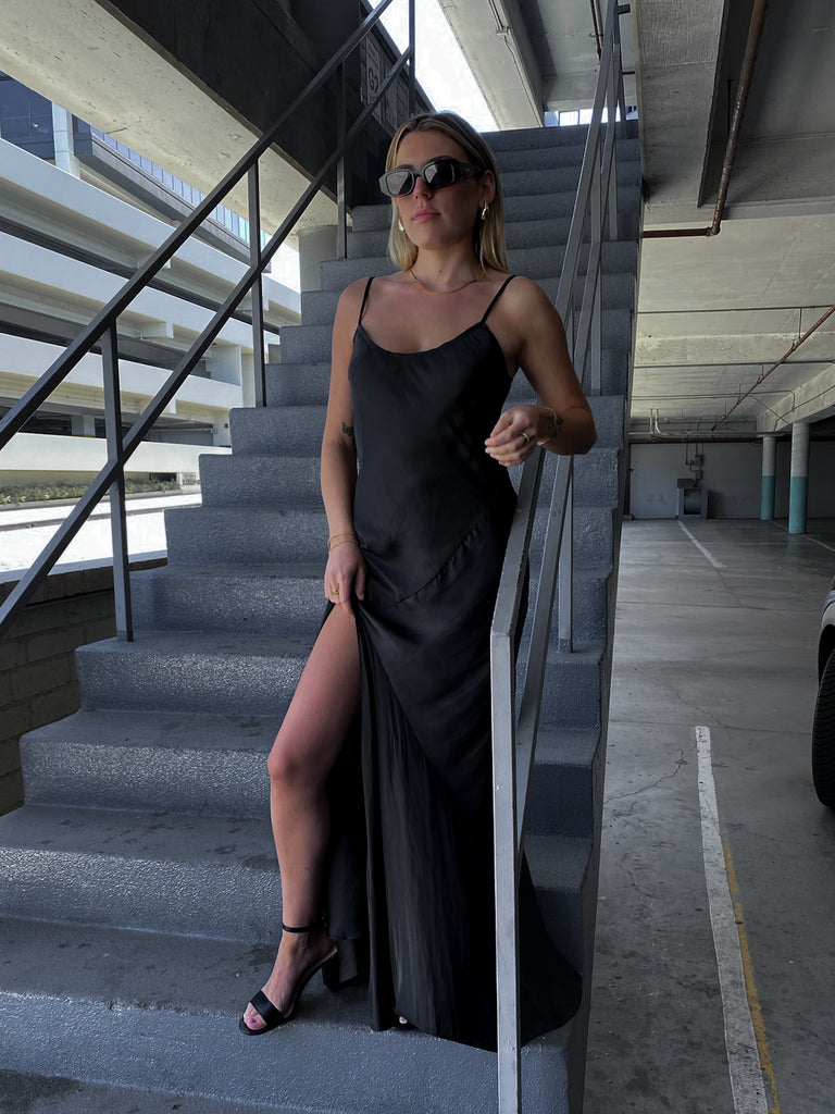 Veda Satin Maxi Dress in Black