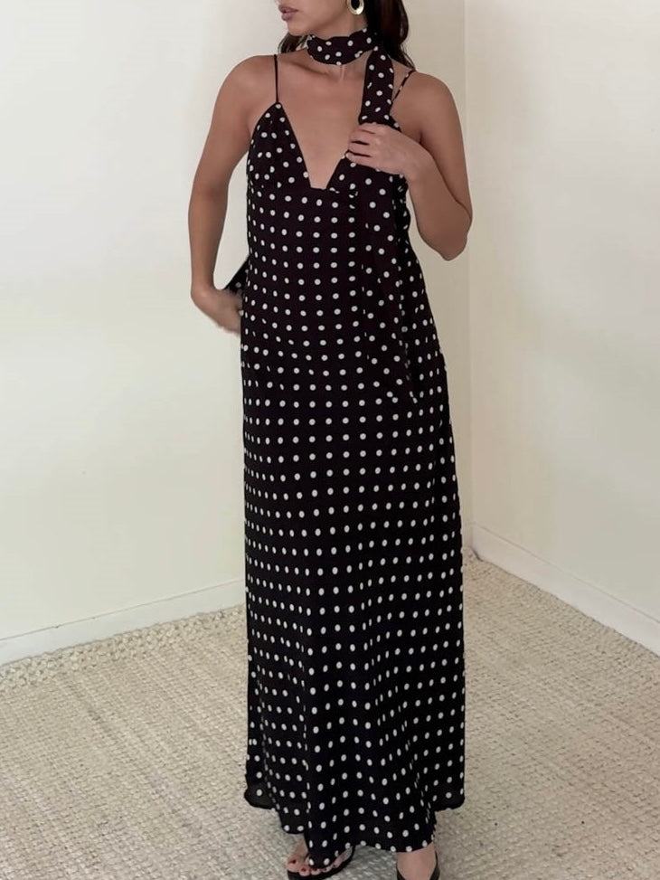 Bronte Polka Dot Maxi Dress with Scarf