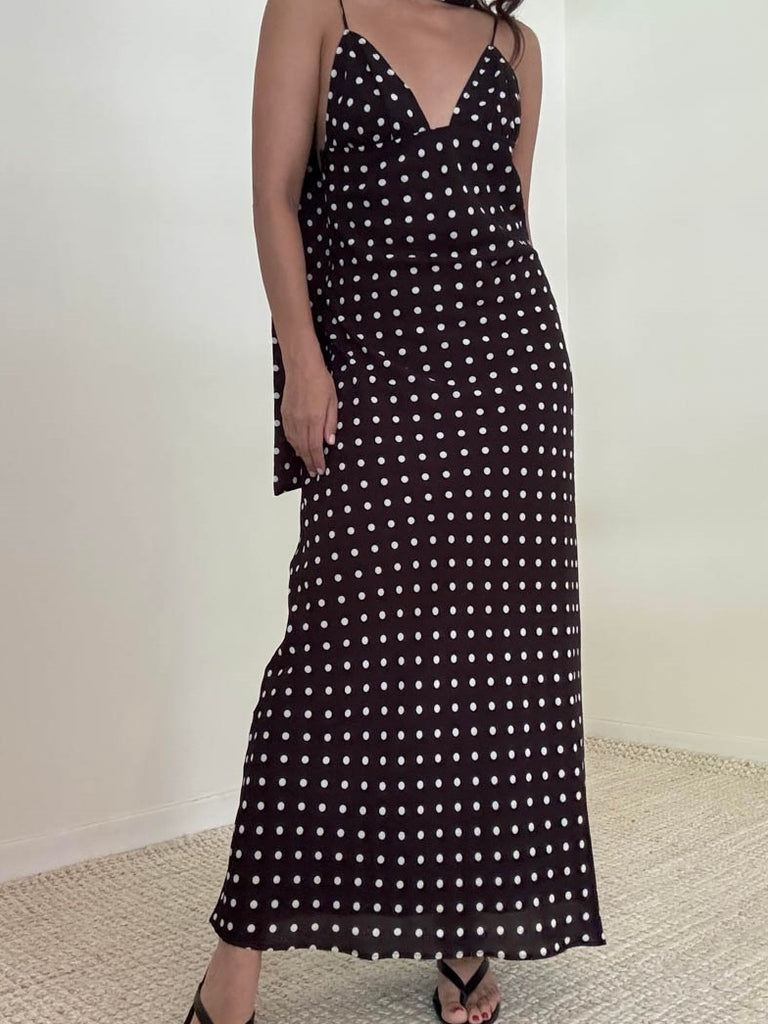 Bronte Polka Dot Maxi Dress with Scarf