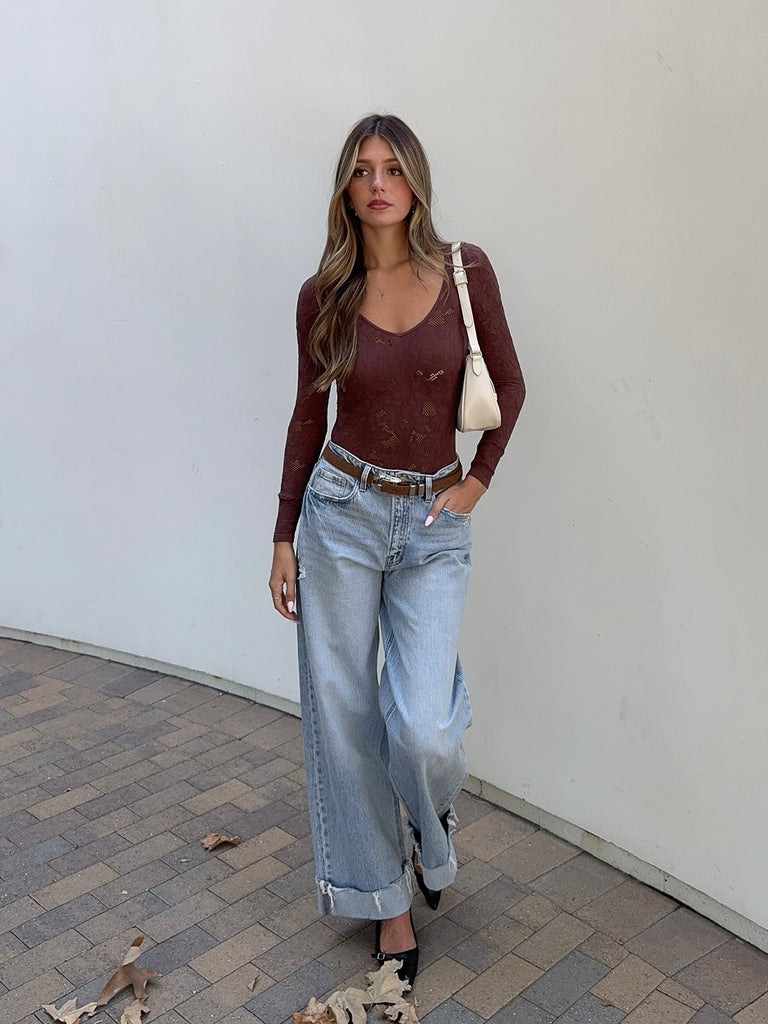 Loni Long Sleeve Bodysuit in Espresso
