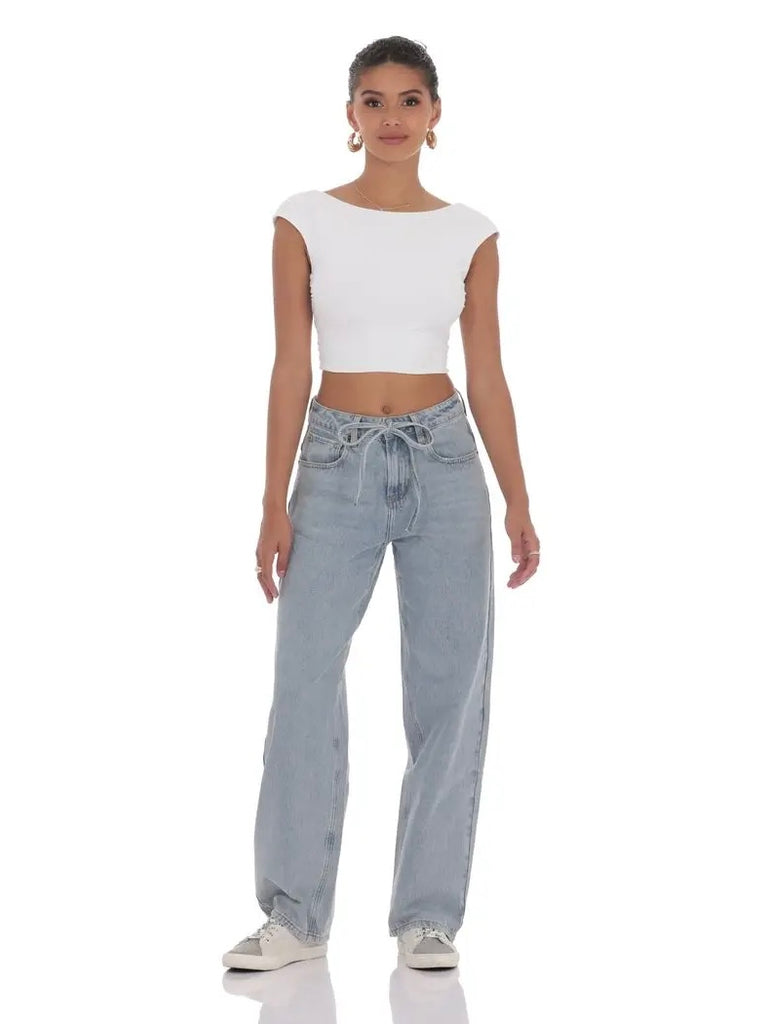 Drawstring Denim Jeans in Blue