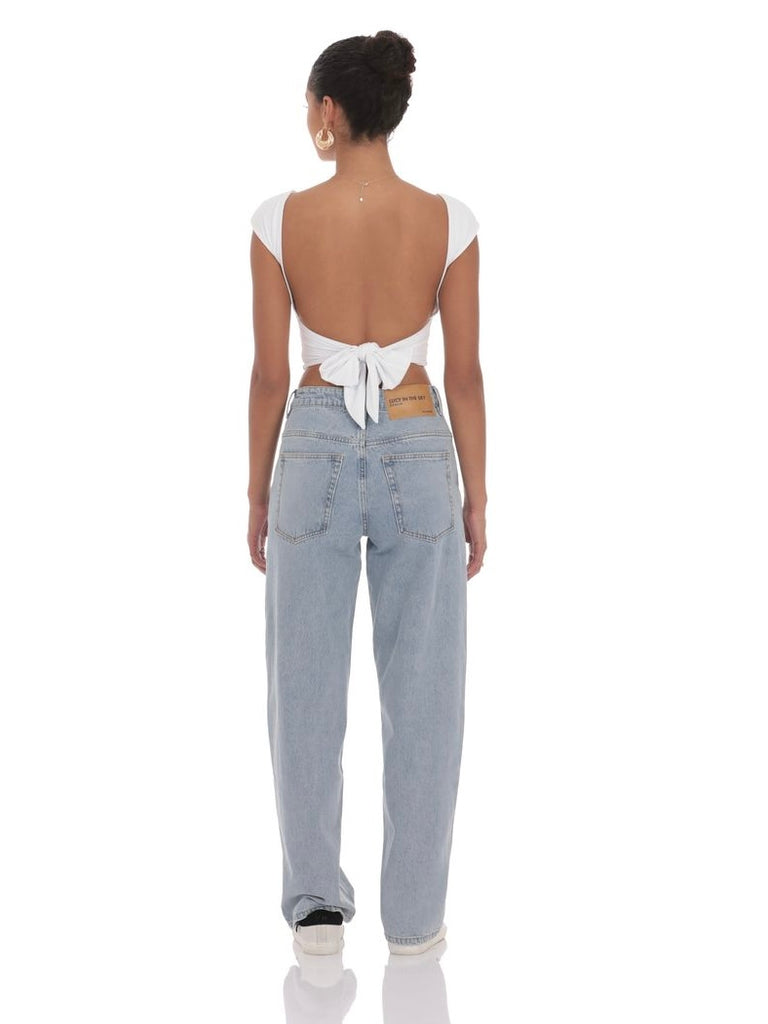 Drawstring Denim Jeans in Blue