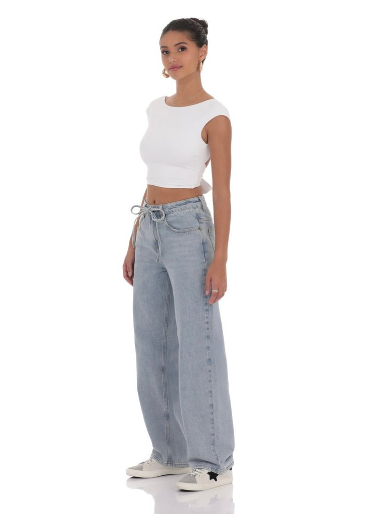 Drawstring Denim Jeans in Blue