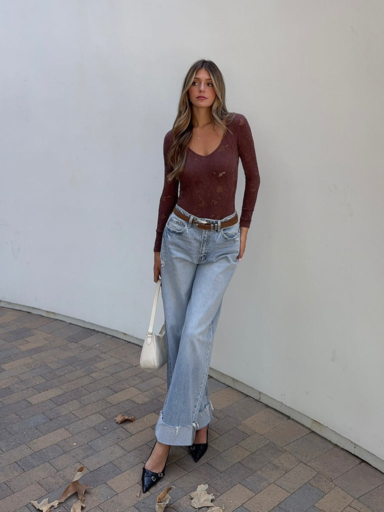 Loni Long Sleeve Bodysuit in Espresso